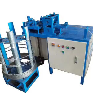 Concertina razor wire coiling machine operating in a factory
