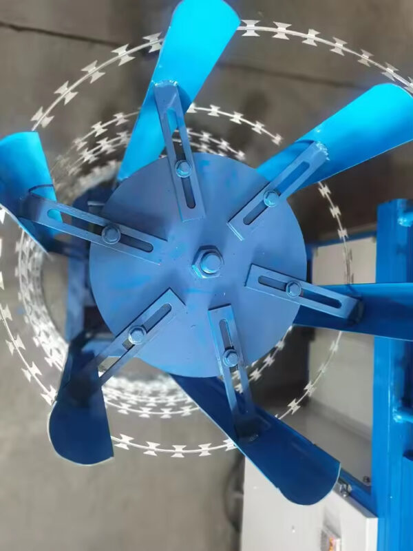 Concertina razor wire coiling machine operating in a factory