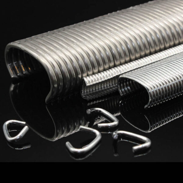 Crimped C rings connecting wire mesh on a rabbit cage